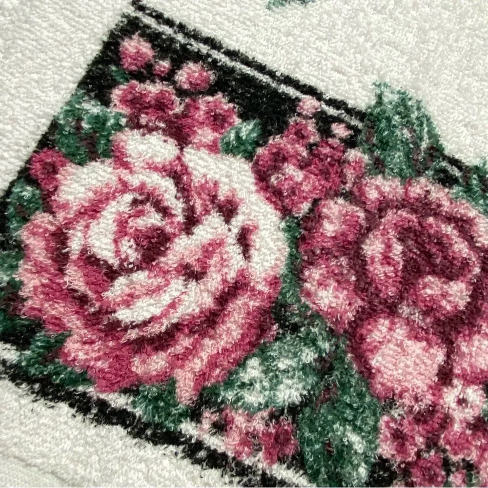 Vintage Franco Fringed Towels Roses Rose Print Set of Two Made in USA